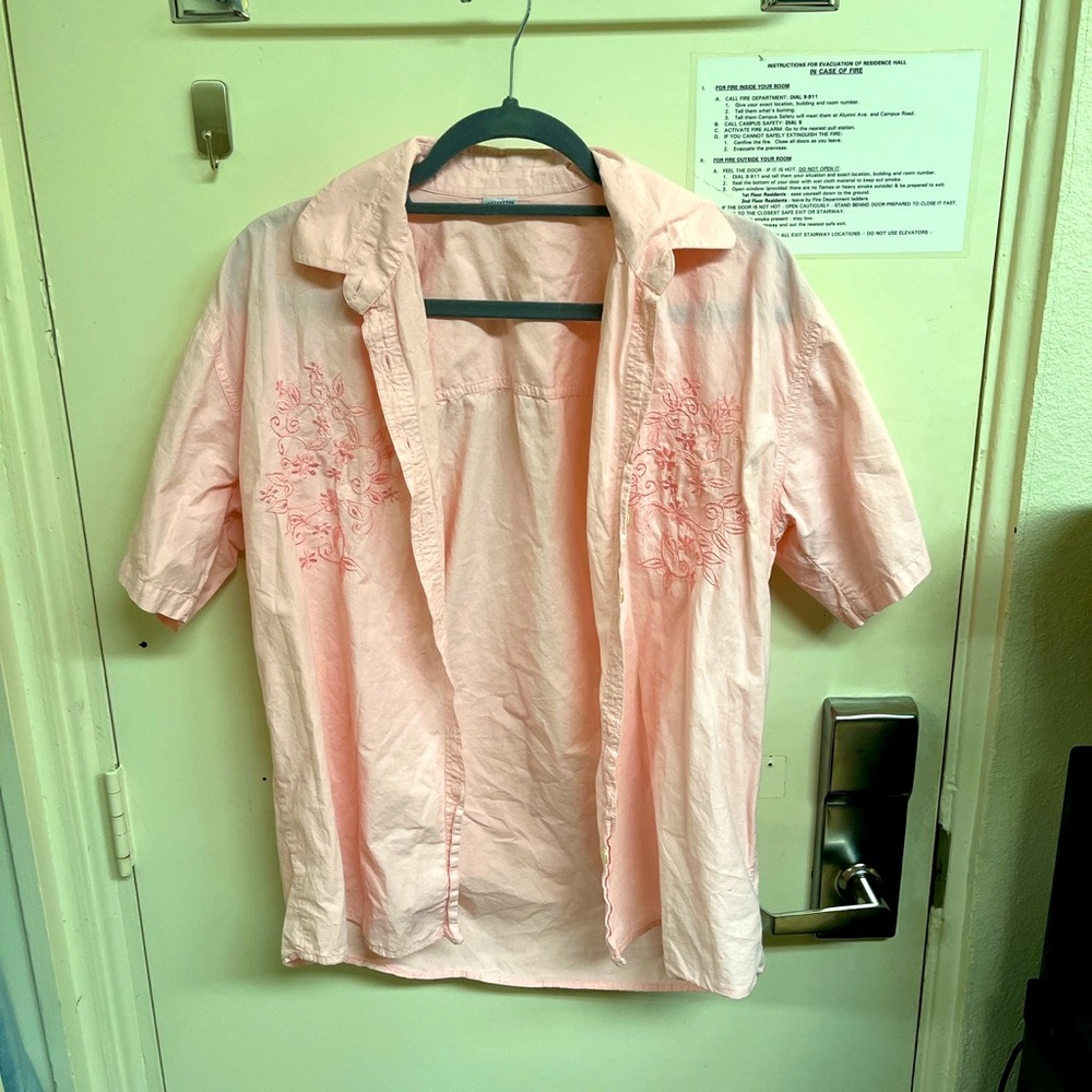 Pink embroidered button up